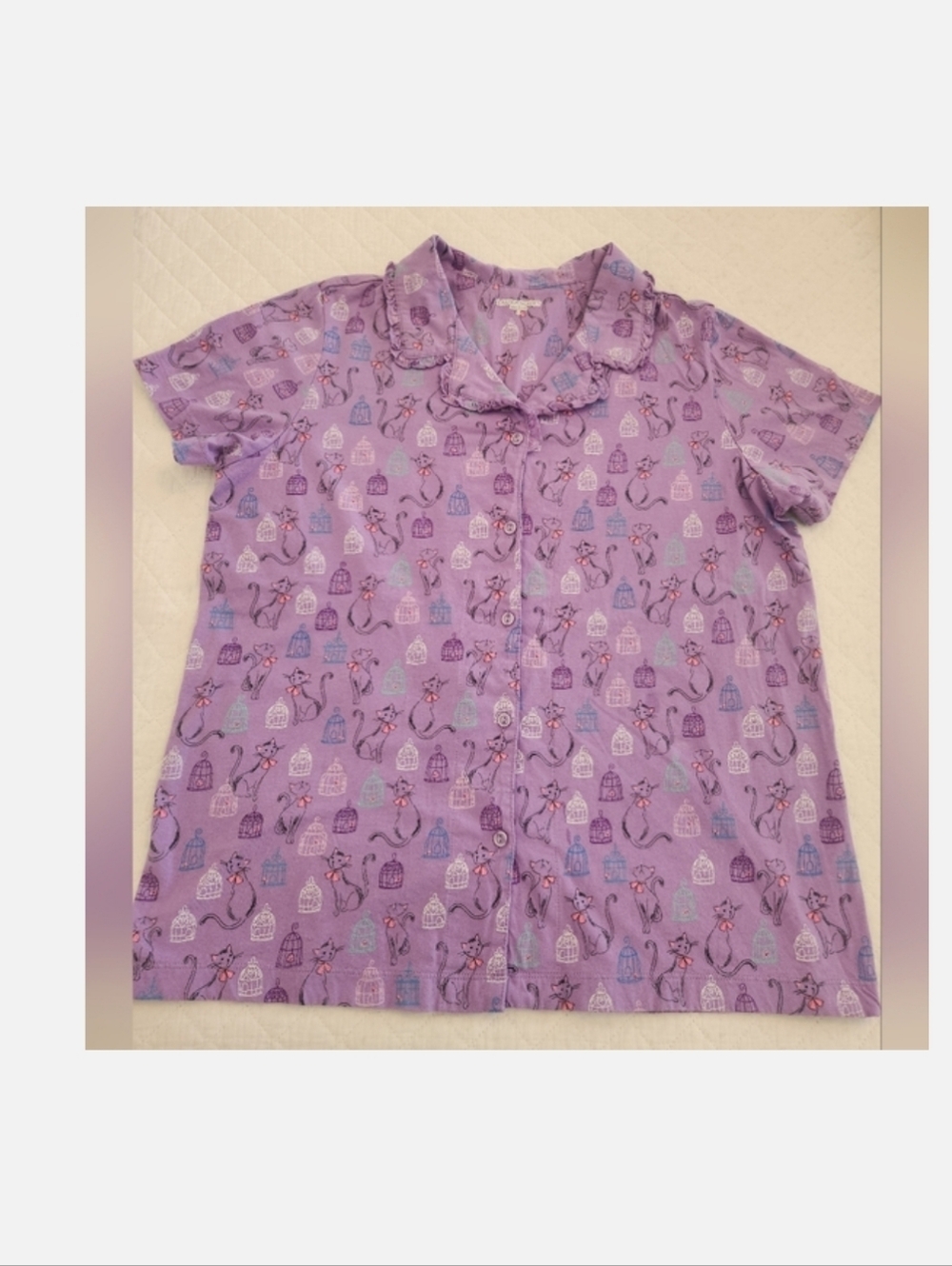 Sleep Top By Laura Scott Lavender Button Front Lavender Cat And Bird